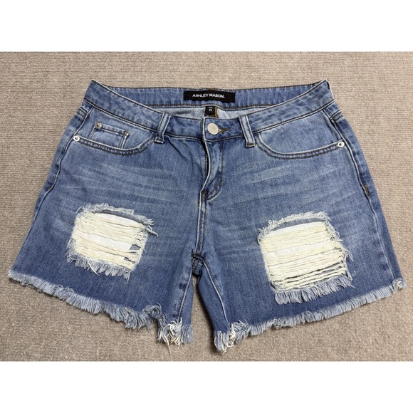 Ashley Mason Pants - Ashley Mason Shorts Womens 25 Distressed Denim Frayed Hem Ripped Casual Summer